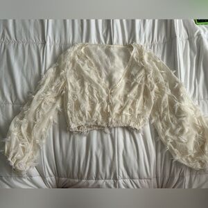 Women’s White Sheer Long Sleeve Button Up Sz. L